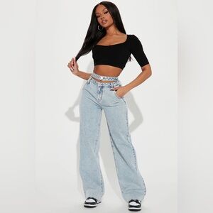 Fashion Nova • Keep Looking Waistband Straight Leg Jeans